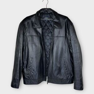 Men’s Vintage Retreat Black Leather Jacket XL Genuine Leather & Quilted Lining